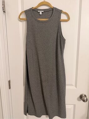 Nine West-Sleeveless Ribbed Knit Midi Dress - Gray